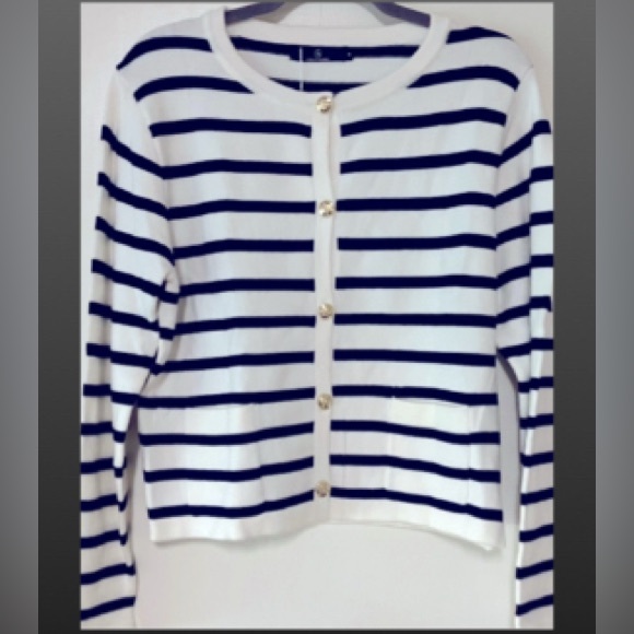 LILLUSORY Sweaters - Striped Black and White Knit Cardigan w/ Gold Buttons- Size Small